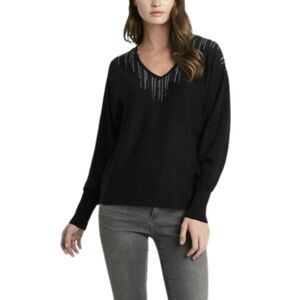 Vince Camuto Womens Embellished Sweater Rich Black Small
